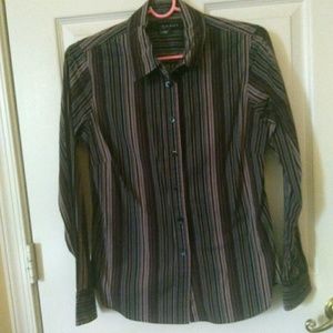 Old Navy Black Red Tan striped dress shirt M